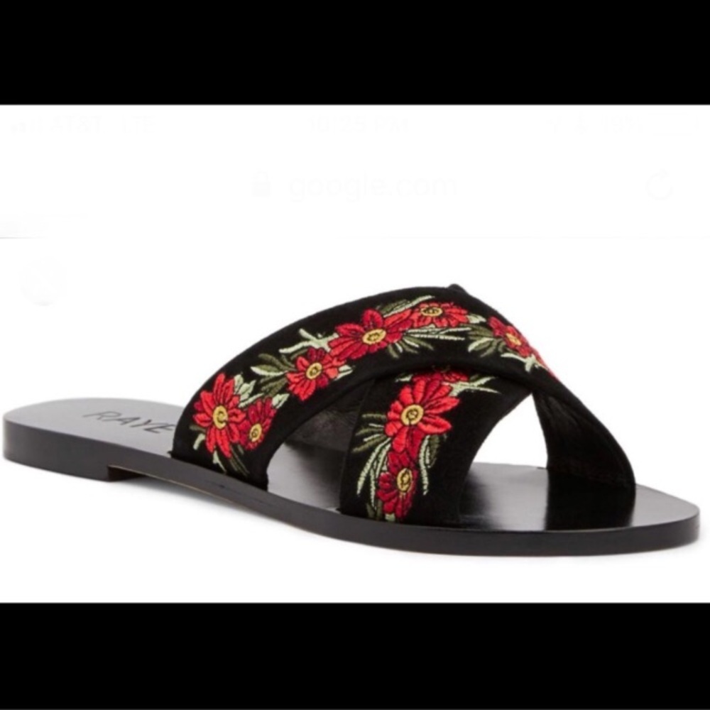 Raye Embroidered Red Flowered Sandals. Size 7